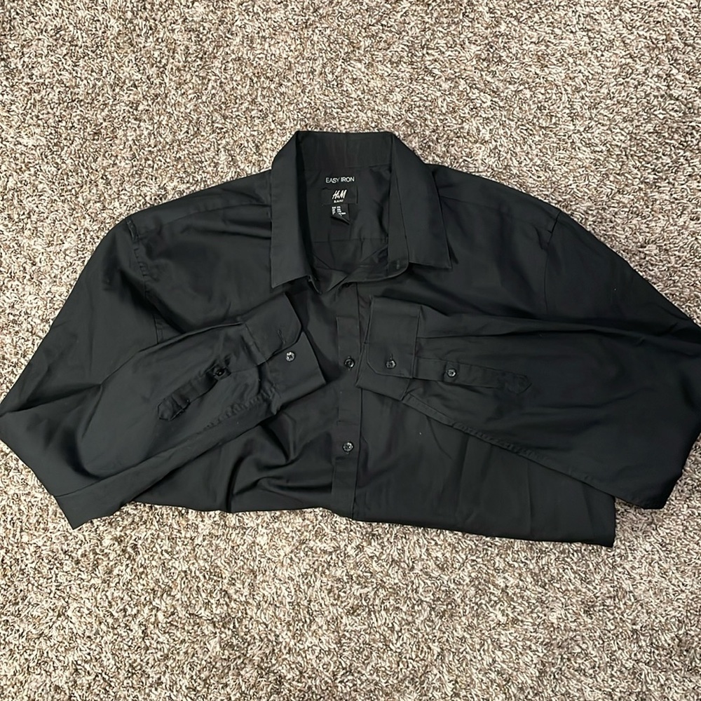 H&M black dress button up shirt XXL